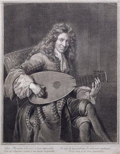 Portrait de Mouton jouant du luth, gravé par Gerard Edelinck (1640-1707)